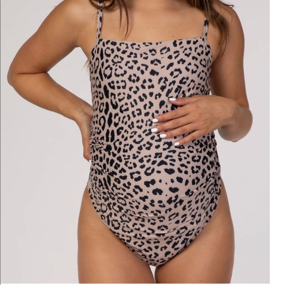 Pinkblush beige leopard print maternity swimsuit